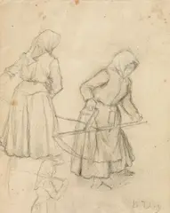 Mowers by Lesser Ury, pencil on paper (mounted on cardboard), offered Mar 2020