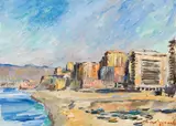 Wilhelm Nicolaus Prachensky, Coastal town, gouache on paper on canvas; unframed