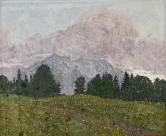 Felix Heuberger, Landscape with mountain range, 1924, mixed media on cardboard