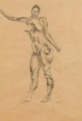 Albert Paris Gütersloh, Standing female nude, pencil on paper