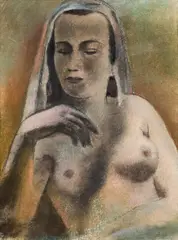 Lois Pregartbauer, Female semi-nude, pastel on paper