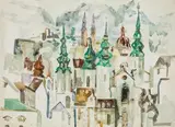 Gustav Hessing, Salzburg - view of the old town, 1932, watercolour on paper