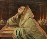 Wilhelm Wachtel, Rabbi in candlelight, 1920, oil on canvas on hardboard