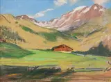 Max von Esterle, Mountain landscape with chalet, pastel on paper
