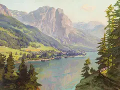 Albert Meindl, Grundlsee and Backenstein, oil on loose linen; unframed