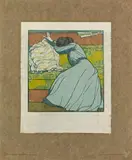 Max Kurzweil, Der Polster (Martha Kurzweil auf dem Divan sitzend), 1903, coloured woodcut on Japan paper, on grey-brown cardboard