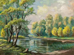 Carl Kaiser-Herbst, Pond landscape, oil on cardboard
