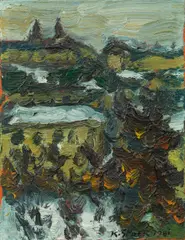 Landscape with a tree by Karl Stark, 1981, oil on canvas, sold Mar 2020