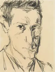 Self-portrait by Edmund Kalb, charcoal on paper, sold Mar 2020