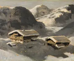 Alfons Walde, Winterlandschaft gegen die Hohe Salve, oil on paper on thin cardboard