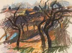 Vilma Eckl, Abendstimmung bei Lambach, pastel on paper