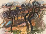 Vilma Eckl, Abendstimmung bei Lambach, pastel on paper