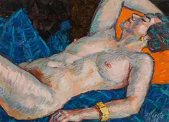 Georg Pevetz, Reclining female nude, 1954, oil on hardboard