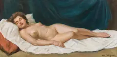 Ivo Saliger, Reclining female nude, oil on canvas