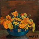 Felix Albrecht Harta, Flowers in bowl, oil on canvas
