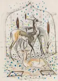 Three gazelles by Ludwig Heinrich Jungnickel, watercolour, chalk on paper, sold Mar 2020