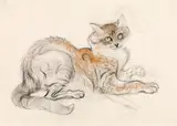 Cat by Ludwig Heinrich Jungnickel, black chalk, watercolour on paper, sold Mar 2020
