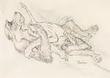 Sleeping mother monkey with children by Ludwig Heinrich Jungnickel, chalk on paper, sold Mar 2020
