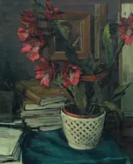 Victor Pipal, Stilleben mit Phyllokaktus, oil on canvas