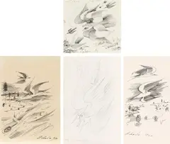 Mixed lot of 4 items (birds) by Anton Lehmden, India ink resp. pencil on paper; unframed, sold Mar 2020
