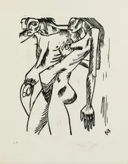 Ernst Fuchs, Adam & Eve, 1946, linocut; framed
