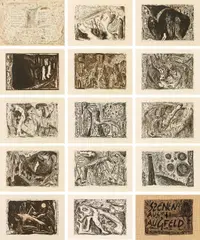 Gunter Damisch, Scenes in Augfeld, 1984, 14 etchings on paper with original portfolio