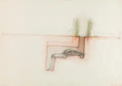 Walter Pichler, Grave, 1971, mixed media on paper; framed