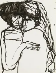 Lotte Profohs, Untitled (from the cycle: migrants of time), 1989, India ink on paper; unframed