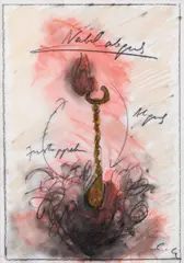Cornelius Kolig, Replica of navel, mixed media on paper; framed