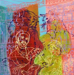 Loretta Stats, An evening in the kitchen, 2001, acrylic on molino; unframed
