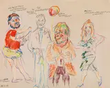 Costume study for the theatre play "Sphinx und Strohmann" (1966), verso portrait of Ezra Pound (1963) by Oskar Kokoschka, 1963/1966, coloured pencil, gouache on paper, offered Dec 2019