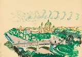 Oskar Laske, Elisabethbrücke and Karlskirche, watercolour on paper, unframed