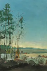 Oskar Laske, Blick ins Tal der Dämmerung, oil on canvas