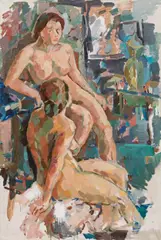 Gustav Hessing, Two female nudes, oil on canvas