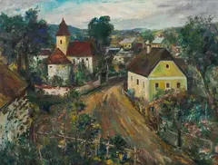 Ernst Huber, View of a village in summer, 1936, oil on canvas