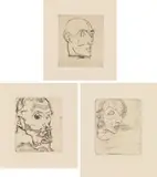 Egon Schiele, Mixed lot - male portrait, portrait of Franz Hauer, selfportrait (from the portfolio "Das Graphische Werk von Egon Schiele"), 1914, drypoint on paper; unframed