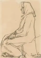 Farmer seated to the left by Albin Egger-Lienz, 1925, charcoal on brown paper, sold Dec 2019
