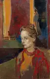 Joseph Floch, Lady in red (Ready to leave), 1955, oil on canvas