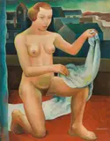Viktor Planckh, Kneeling nude with white cloth, 1930, oil on canvas