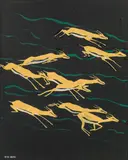 Gazelles by Norbertine Bresslern-Roth, mixed media on paper on fiberboard, sold Dec 2019