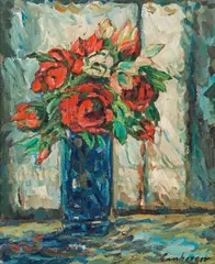 Andreas Einberger, Roses in a vase, oil on canvas