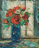 Andreas Einberger, Roses in a vase, oil on canvas