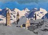 Alfons Walde, Kitzbühel im Winter, 1930, oil on cardboard
