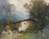 Oskar Mulley, Farmstead in the mountains, 1942, oil on canvas