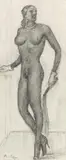 Alfons Walde, Standing nude with a whip, pencil on paper