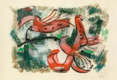 Fire Lily by Werner Scholz, 1954, pastel on paper, sold Dec 2019