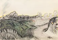 Neumarkt a. d. Raab by Karl Anton Fleck, 1973, mixed media on paper; unframed, sold Dec 2019
