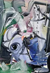 Rhinoceros in love by Siegfried Anzinger, 1982, mixed media on paper on hardboard; framed, sold Dec 2019