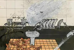 Bruno Gironcoli, Answer for W.R., mixed media on paper; unframed