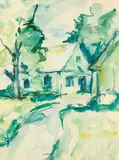 Birth place of Hans Staudacher in St. Urban by Hans Staudacher, mixed media on paper; framed, offered Dec 2019